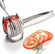JAYVAR Tomato Slicer and Lemon Slicer, Multipurpose Round Fruit Slicer, Stainless Steel Tomato Holder for Slicing, Easy Fruit Cutter & Vegetable Tools, Potato and Lemon Slicer for Quick Kitchen Tools