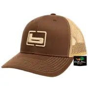 NEW BANDED TRUCKER CAP MESH BACK HAT BROWN AND KHAKI W/ "b" LOGO