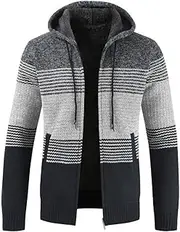 [K Kinkia] Kinkia Men's Zip Up Hoodies Casual Long Sleeve Full Zipper Sherpa Fleece Lined Knit Cardigan Sweater Jacket with Pockets