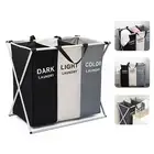 Foldable Washing Laundry Basket Hamper Clothes Storage Large 3 Section Foldable