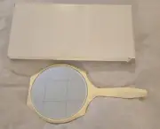 NIB FULLER BRUSH Off White Lucite Magnifying Hand Mirror Beveled Vintage 2 Sided