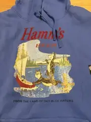 Hamm's Fishing Bear Beer Hoodie Blue Mens 2XL Angry Minnow Sweatshirt NWT