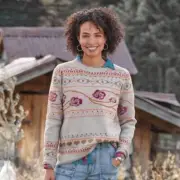 Sundance Santa Rosa Wool Blend Gray Floral Pullover Sweater Women's Size XL NWT