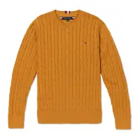 在飛比找Yahoo奇摩購物中心優惠-TOMMY 熱銷圓領刺繡Logo麻花針織毛衣-芥末黃色