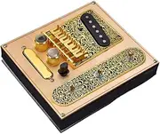 6 Strings Saddle Bridge Plate, 3 Way Switch Control Plate, Neck Pickup Set for Fender Telecaster Electric Guitars Replacement Parts - Gold