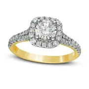 1.38 CT. T.W. Natural Diamond Cushion Frame Split Shank Engagement Ring in Solid 14K Gold