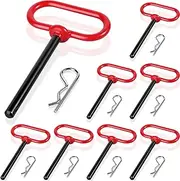 BBTO 8 Pcs Lawn Tractor Hitch Pin 3/8 x 4 Inch Hitch Pin Locking Mower Clevis Hitch Pins with Clips and Handles Tractor Accessories for Farm, Turn Mower, Towing Cargo, Boat, Car, Truck, Bike (Red)