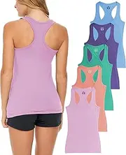 [Sexy Basics] Women's 5 Pack Everyday Flowy Burnout Racer Back Active Workout Tank Tops