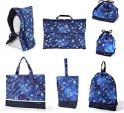 [COLORFUL CANDY STYLE] 7 Piece Set for Kindergarten Entrance School, Lesson Bag, Shoe Case, Drawstring Gymnastics Clothes Bag, Lunch Bag, Cup Bag, Small Items, Disaster Preparedness Headband, Disaster