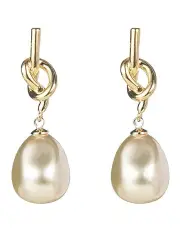 [Gregory Ladner] Knot Baroque Pearl Drop Earrings in Gold