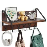 Coat Rack Wall Mount Coat Hooks, Wood Coat Hanger Wall Hooks with Shelf for C...