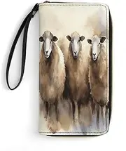 [BFGWK] Large Wallet Novelty Sheeps Watercolor Printing Long Wallet With Zipper Leather Wallet Suitable For Both Men And Women, style, 19.7x10.5cm, Style, 19.7x10.5cm, 现代