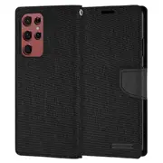 Goospery Canvas Samsung Galaxy S22 Ultra Wallet Leather Case Denim Stand Flip Fabric Pouch Credit Card Slots Cover - Black