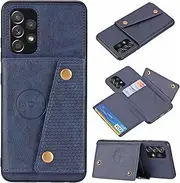 [TiHen] Compatible for Case Samsung Galaxy A73 5G Case with Card Slots Holder Phone Cover Leather Exterior [with Screen Protector] [4 Card Pockets]-Blue