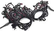 iMapo Masquerade Mask with Red Shiny Rhinestones, Sexy Mardi Gras Masks for Women Lady, Christmas Cosplay Venetian Party Prom Ball Lace Eye Masks - 7Black