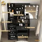 Black Dressing Table Makeup Vanity Desk With LED Sliding Mirror Stool 6 Drawers