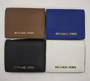 NWT Michael Kors Saffiano Leather Jet Set Travel Flap Card Holder Small Wallet