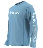 huk men's icon performance fishing long sleeve shirt +30 upf carolina blue small