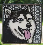 Alaskan Malamute Dog Windshop stained glass suncatcher 4"x 4" #193