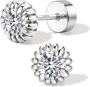 [GEMQUEEN] Moissanite Earrings Studs Flat Back Earrings Hypoallergenic - 14K Gold Plated Sterling Silver Earring for Women Men Small Dainty Cartilage Helix Piercing Jewelry D Color VVS1