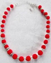 New with Tags Napier Red Textured graduated Ball and silver tone Necklace #1-8