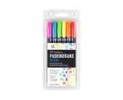 6pc Tombow Fudenosuke Neon Hard Tip Brush Pen Drawing/Colouring Sketching Set