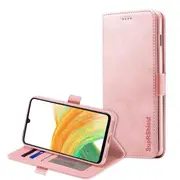 For Samsung Galaxy A33 5G Case RFID Blocking Retro Flip Premium Leather Card Holder Wallet Cover – (Rose Gold)