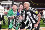 Bruno Guimaraes, Sandro Tonali & Joelinton - Newcastle United Carabao Cup Signed 12x8 Inch Montage Autograph Photo Print WIth Pre Printed Signatures Which Would Make A Superb Gift For Any Fan.