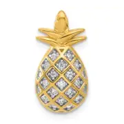 Large 20.2x10.3mm Sterling Silver Gold-Tone CZ Fruit Pineapple Pendant � 2.19gm