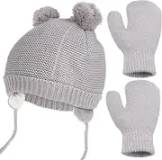 [Holibanna] Winter Hat and Gloves Fleece Lined Beanie Cap with Adjustable Chin Straps and Cute Pompom for Boys for Keeping Little Ones Warm