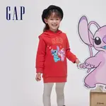 GAP 女幼童裝 GAP X 史迪奇聯名 LOGO印花刷毛連帽長袖洋裝-紅色(847191)