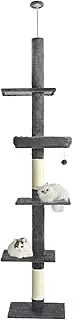 Floor to Ceiling Cat Tree,5 Tiers Tall Cat Tree with Adjustable Height(95-112 Inches),Cat Climbing Tower with Cozy Bed,Sisal Scratching Posts,Platforms,and Hanging Balls for Indoor Cats
