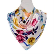 ANYYOU Scarf for Women Colored Floral White Printed Square Silk Shawl For Summer Spring And Fall