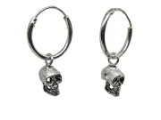 Skull Earrings Hoop Sleepers 12mm Hinged Ring 925 Sterling Piercing Jewellery
