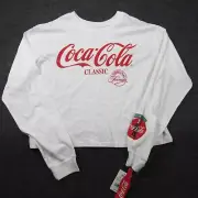 Coca Cola Top Womens L Graphic White Cropped Long Sleeve Original Formula NWT