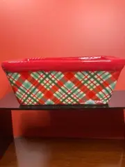 Temptations Ceramic Baking Loaf Pan Hand Painted Red Plaid Design