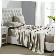 Lanest Housing Silk Satin Sheets Size Satin Bed Sheet Set with Deep Full Taupe
