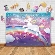 Magical Unicorn Theme Photography Backdrop and Studio Props. Great as Birthday Photo Booth Background, Girls Rainbow Banner Party Supplies and Princess Baby Shower Decorations