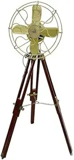 Antique Floor Fan with Adjustable Brown Wooden Tripod Stand Vintage Style Fan For Home & Office Decor.