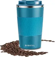 Trave Coffee Mug, 13 oz Insulated Coffee Travel Mug Spill Proof For Men Women, Stainless Steel Vacuum Tumbler Coffee Cup Leakproof with Flip Lid Reusable Thermal Coffee Cup with Silicone Sleeve for Home Office Hot/Iced Beverage -380ml/13oz, Blue