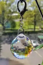 Ball crystal Large 40mm AB prism suncatcher with silver clasp for hanging