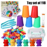 Rainbow Colored Counting Bears with Cups 118pc Sorting Educational Toys for Kids