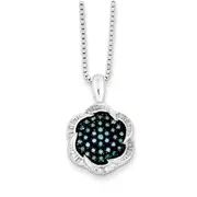 Sterling Silver Blue Diamond Flower Pendant
