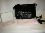 Radley London Crossbody Clutch & Glitter Coin Purse Black Velvet *2 PIECE SET*