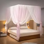 Mosquito Net 4 Corner Post Bed Canopy Double Layer Princess Bed Curtains with Hooks Fly Net Bedroom Decor for Single to King Size Bed(Frame Poles Not Included)