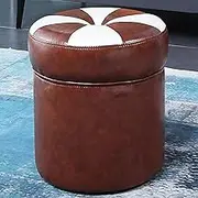 Exquisite Round Vanity Stool with Pu Leather Seat Koffee Table Side Footrest for Living Room Dressing Chair with Silent Non Slip Feet Dark Bruin Small