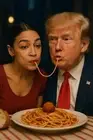 AI130 Donald Trump & AOC Sharing Spaghetti Refrigerator Magnet Big 4 by 6 Inch