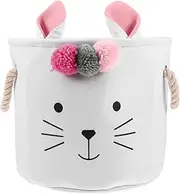 KOCKSHION Storage Basket for Nursery and Laundry Cute Cat Design with Pompom Accents Fabric Organizer for Clothes and Easy to Present