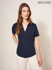 White Stuff Blue Pocket Penny Jersey 100% Cotton Shirt (U25037) | $81