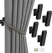 Sekonow 4 Pack Curtain Tiebacks Hooks, Wall Mounted Curtain Holdbacks with Screws, Decorative Drapery Alloy Hanger Holder, Black